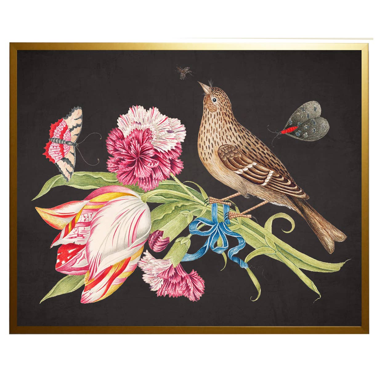 Vintage bookplate with birds, flowers, and insects B: Gold with Bead 84038 / 20" X 16"