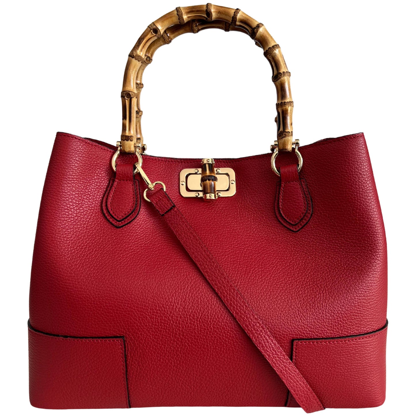 Modarno Women's Bag in Genuine Leather with Real Bamboo Hand: Emerald Green