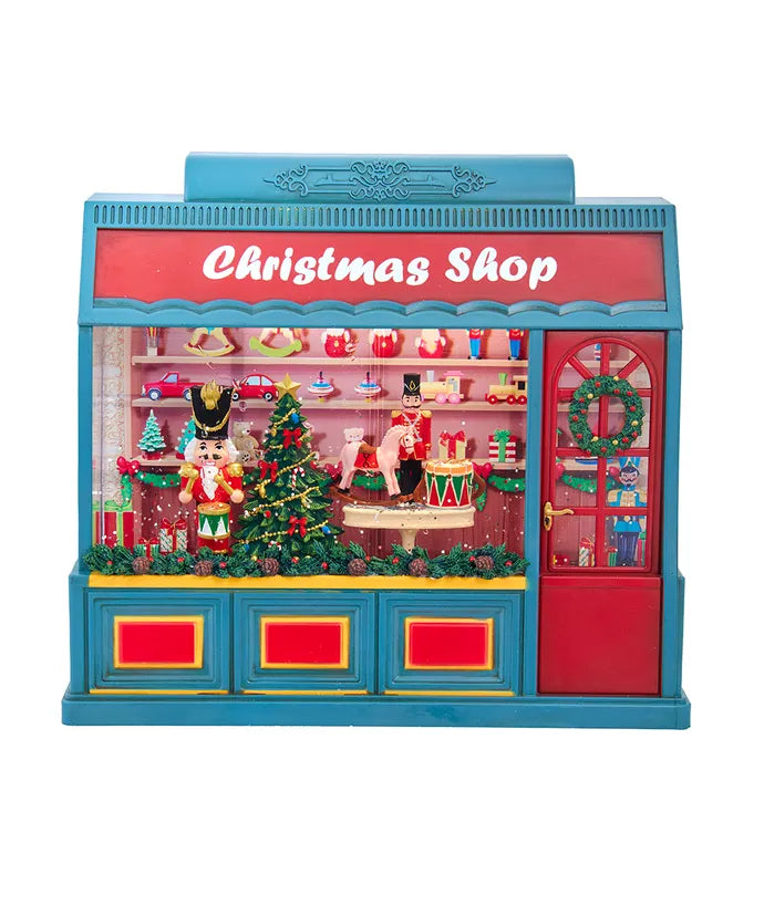 Lighted Christmas Shop With Spinning Glitter Water - 8.375 Inch