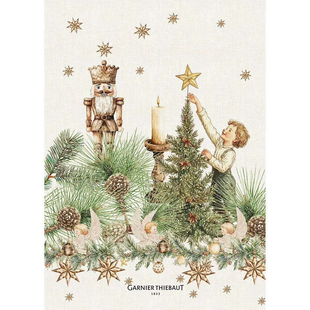 Garnier Thiebaut Noel Vintage Dore Kitchen Towel, Cotton-Linen Blend