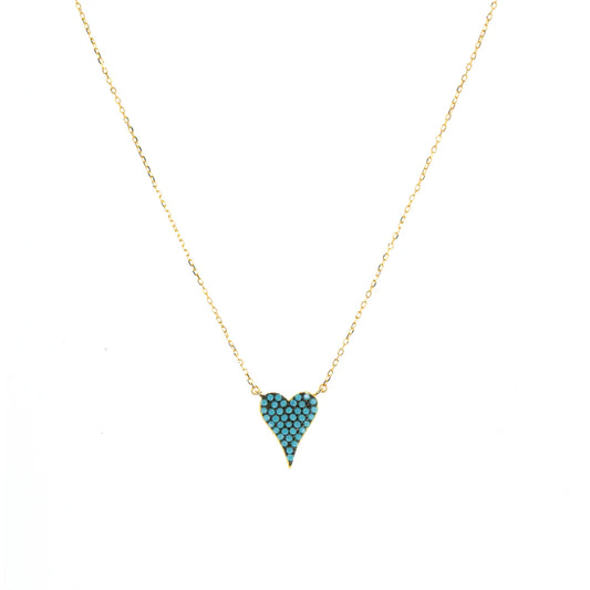 Gold Plated Sterling Pave Heart - Turquoise