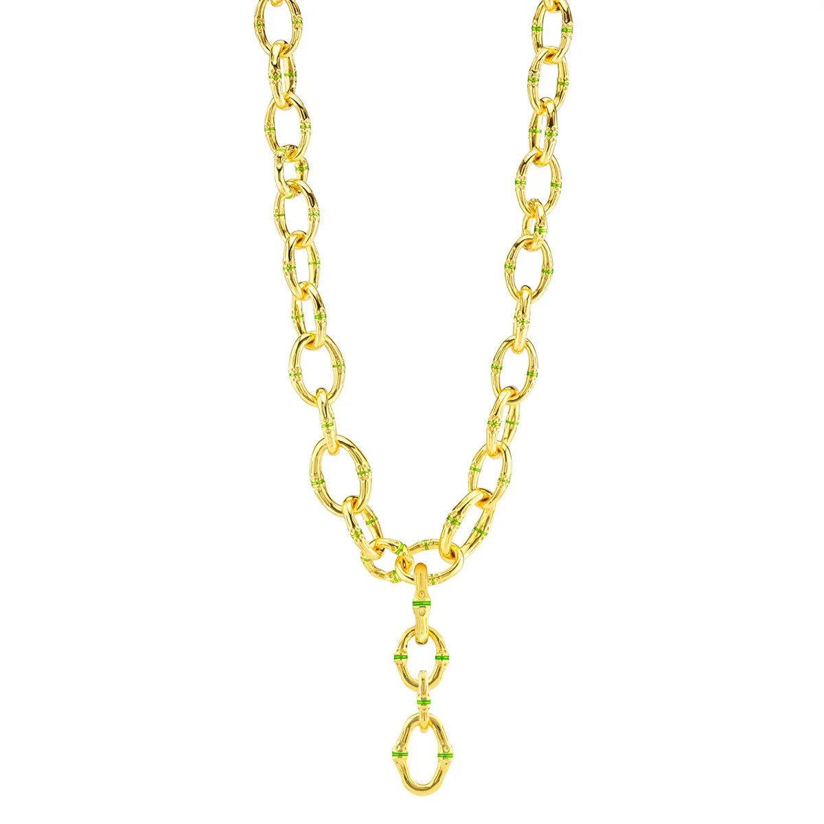 Capucine De Wulf Bangkok Bamboo Link Necklace, 18" - Gold/Green Enamel