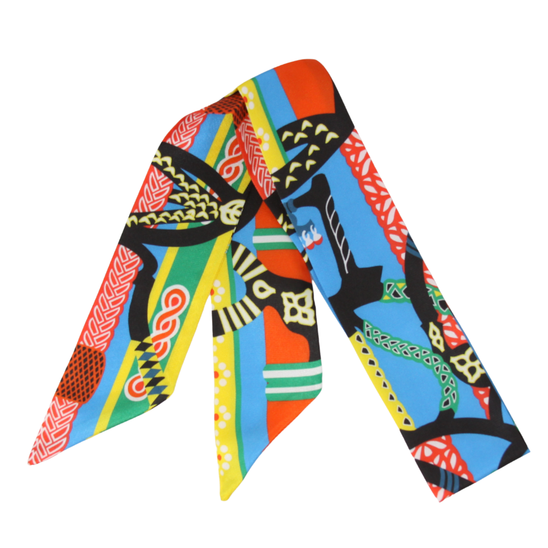Skinny Silk Scarf - Vibrant Mosaic Yellow/Orange
