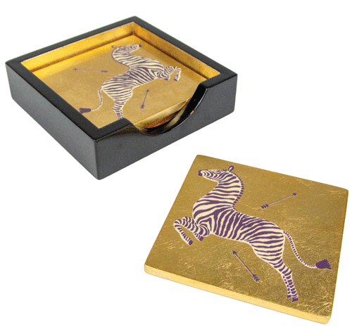 Caspari Scalamandre Zebras Gold Lacquer Coasters - Set of 4