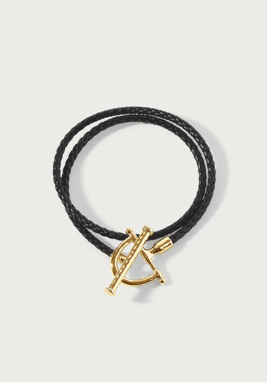 Cheval Leather Wrap Bracelet, Gold/Black