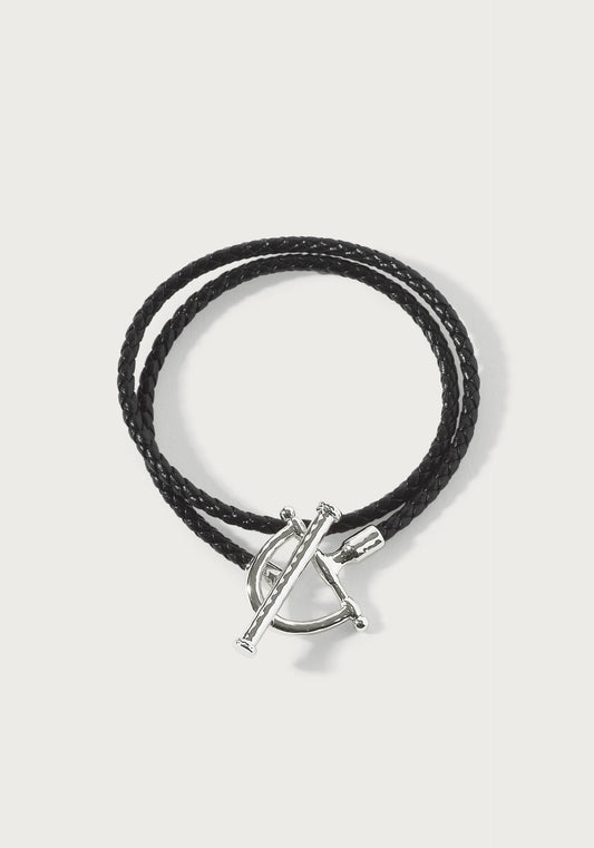 Cheval Leather Wrap Bracelet, Silver/Black