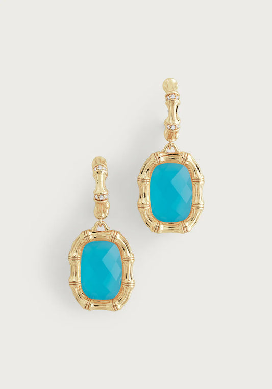 Bamboo with Turquoise Stone Drop Earrings