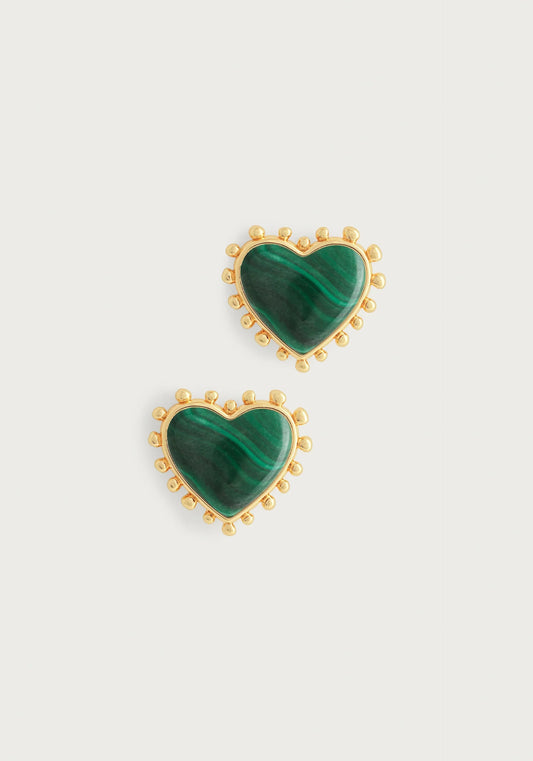 Heart Stone With Stud Earrings - Malachite
