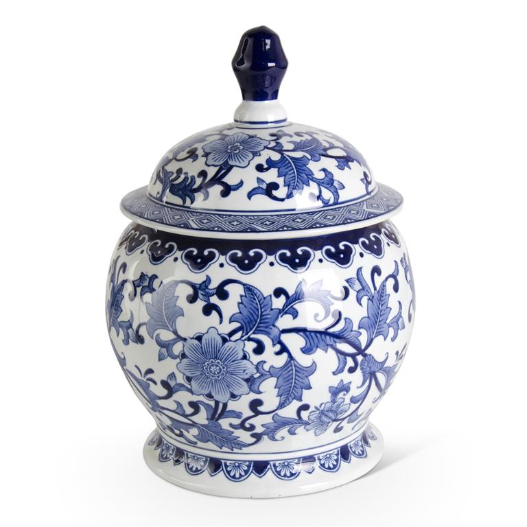 K & K Interiors Ceramic Royal Blue & White Lidded Ginger