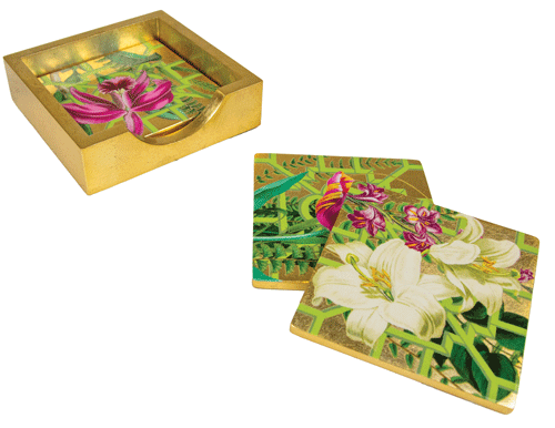 Caspari La Dolce Vita Gold Lacquer Coasters - Set Of 4