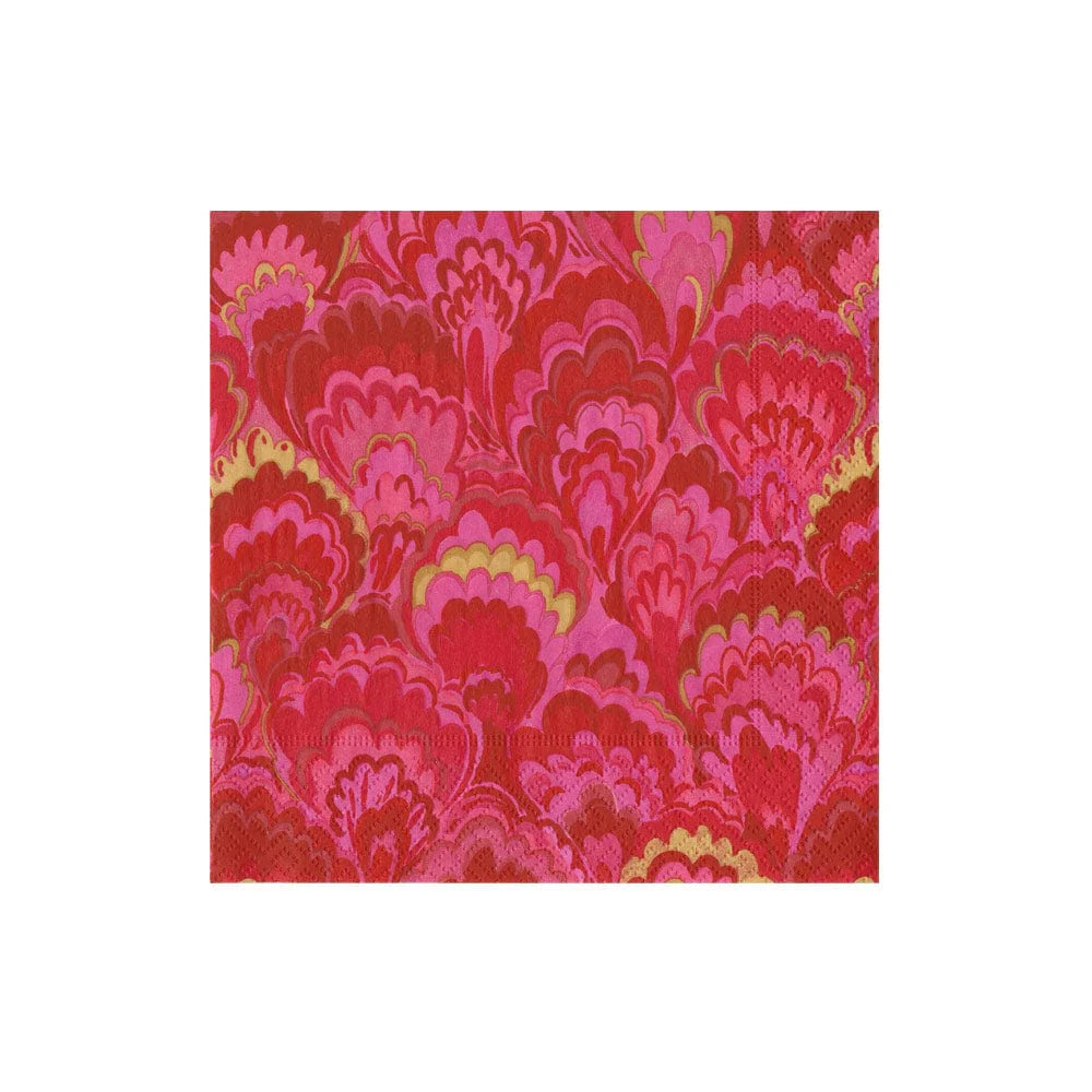 Red & Fuchsia Marbled Ceramica Cocktail Napkin