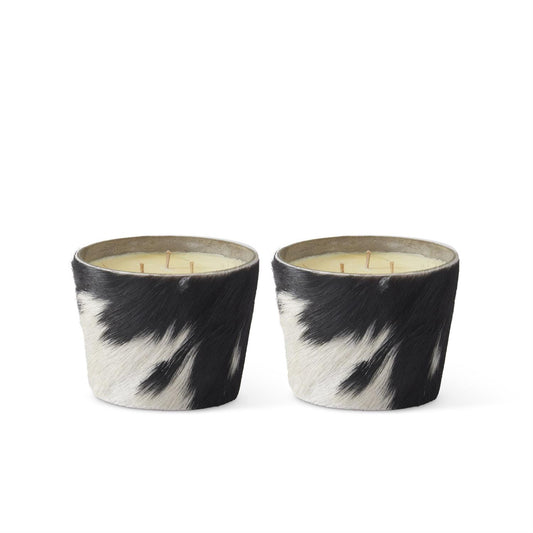 K & K Interiors 4 Inch 3 Wick Black & White Filled Glass Hide Candle Holder