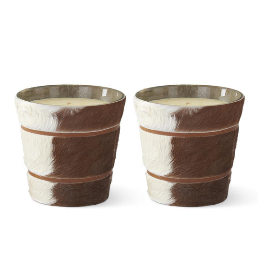 K & K Interiors 8 Inch 5 Wick Brown & Cream Filled Glass Hide Candle Holder