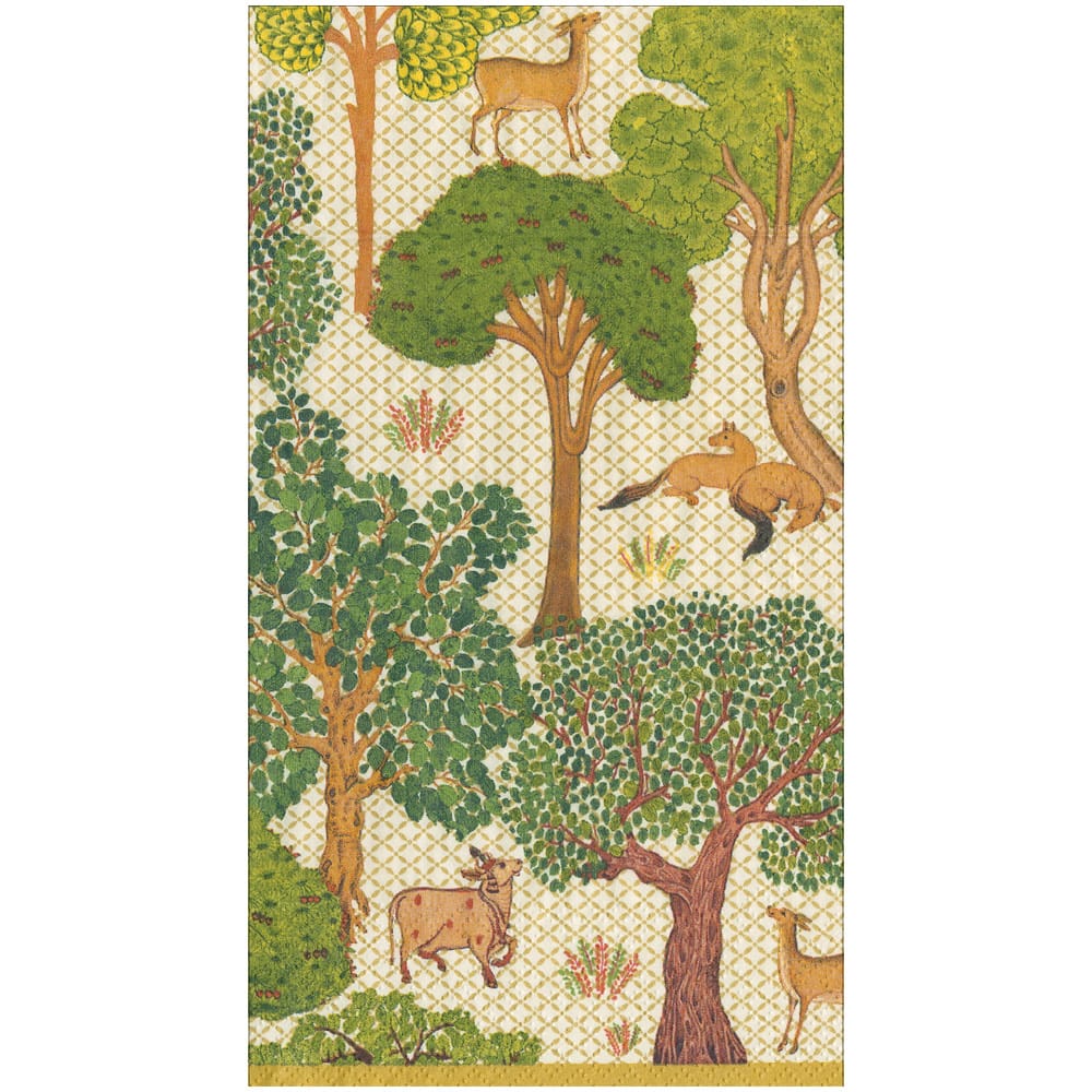Caspari Arcadian Forest Linen Guest Towel - package of 15