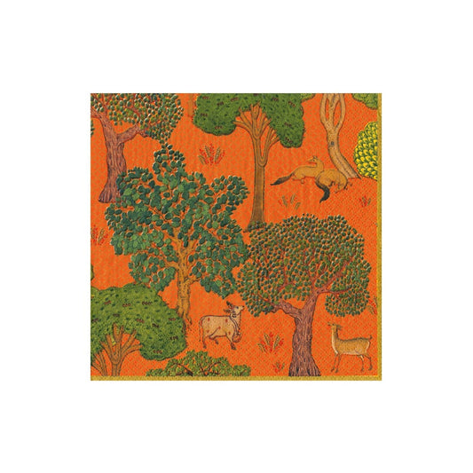 Caspari Arcadian Forest Orange Cocktail Napkin - package of 20
