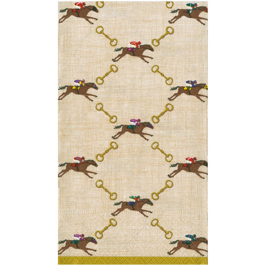 Caspari And They're Off! Linen Guest Towel - package of 15