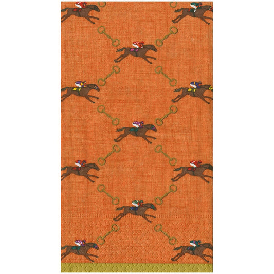 Caspari And They're Off! Orange Guest Towel - package of 15