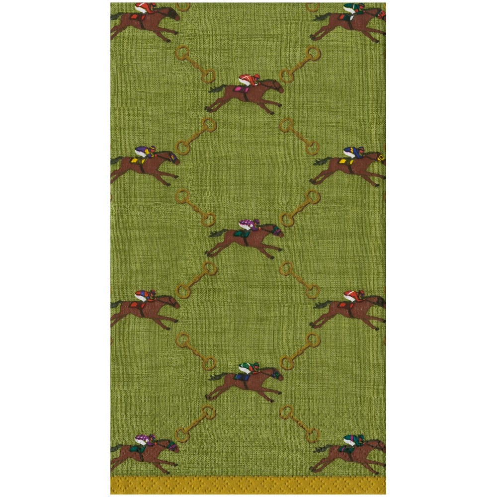 Caspari And They're Off! Sage Guest Towel - package of 15