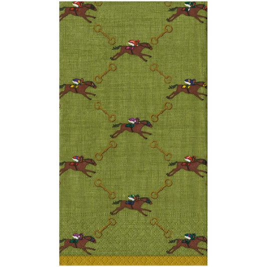 Caspari And They're Off! Sage Guest Towel - package of 15