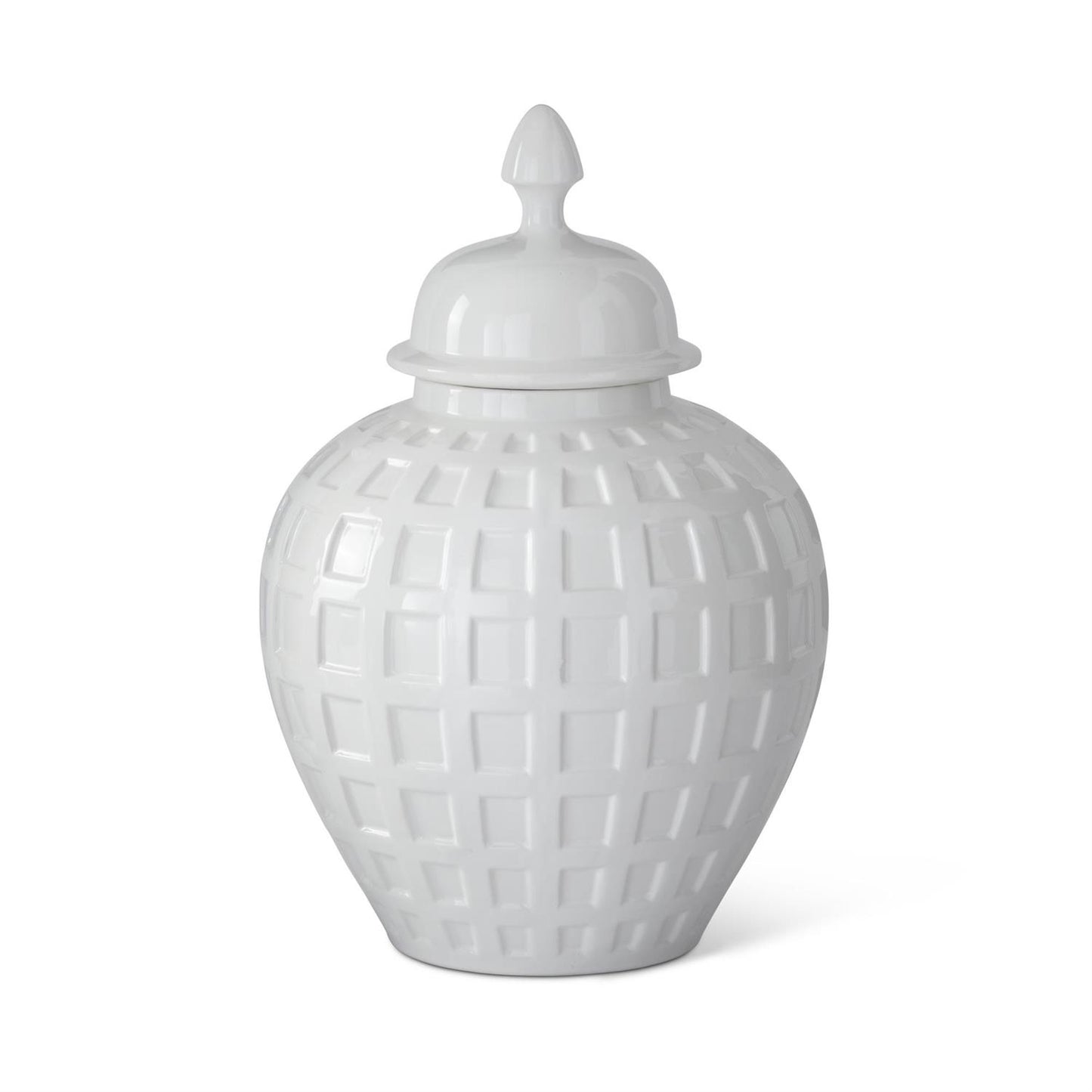 K & K Interiors White Grid Ginger Jar