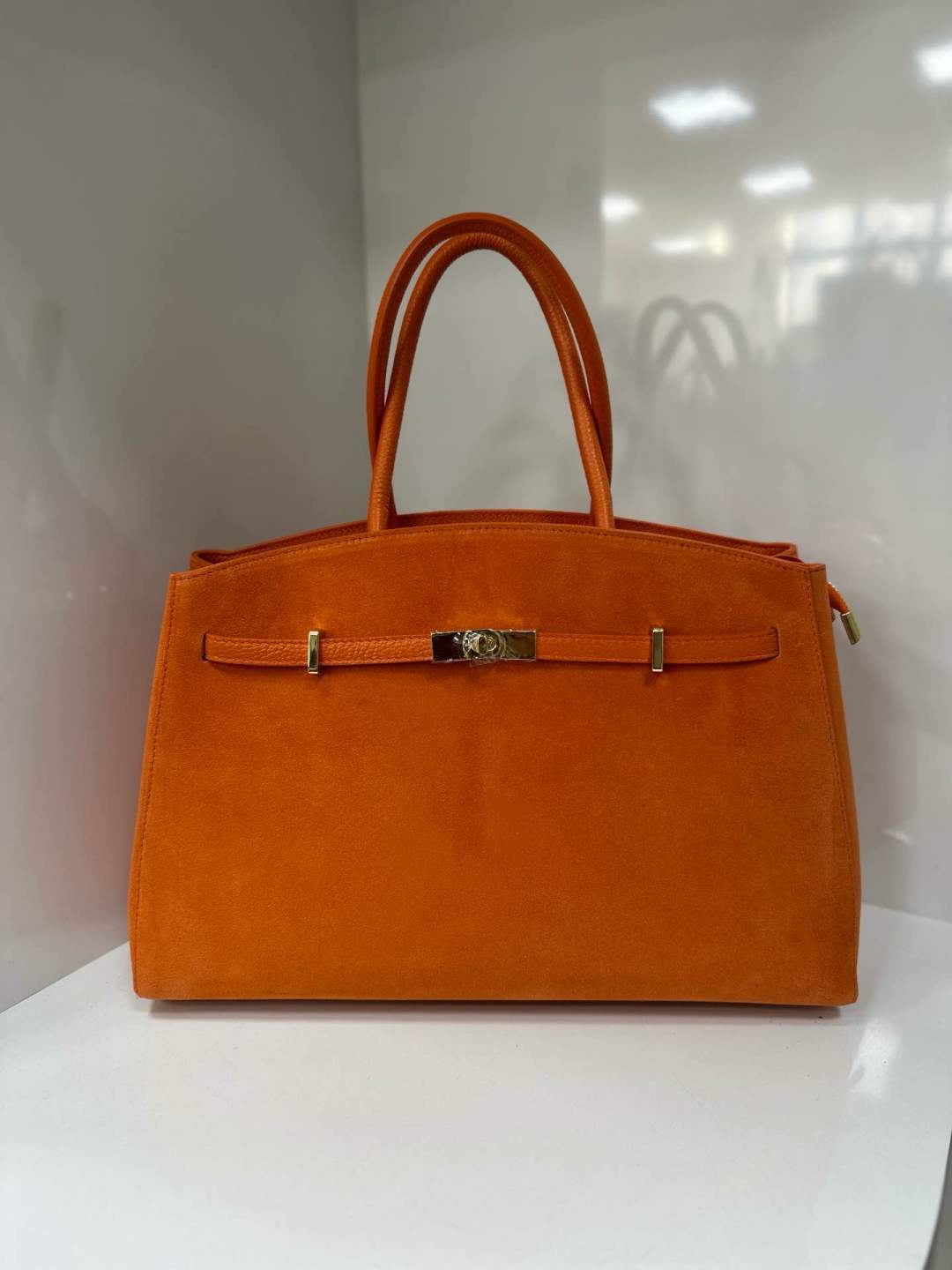 Italian Leather Suede Handbag - Orange