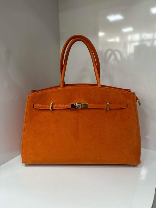 Italian Leather Suede Handbag - Orange