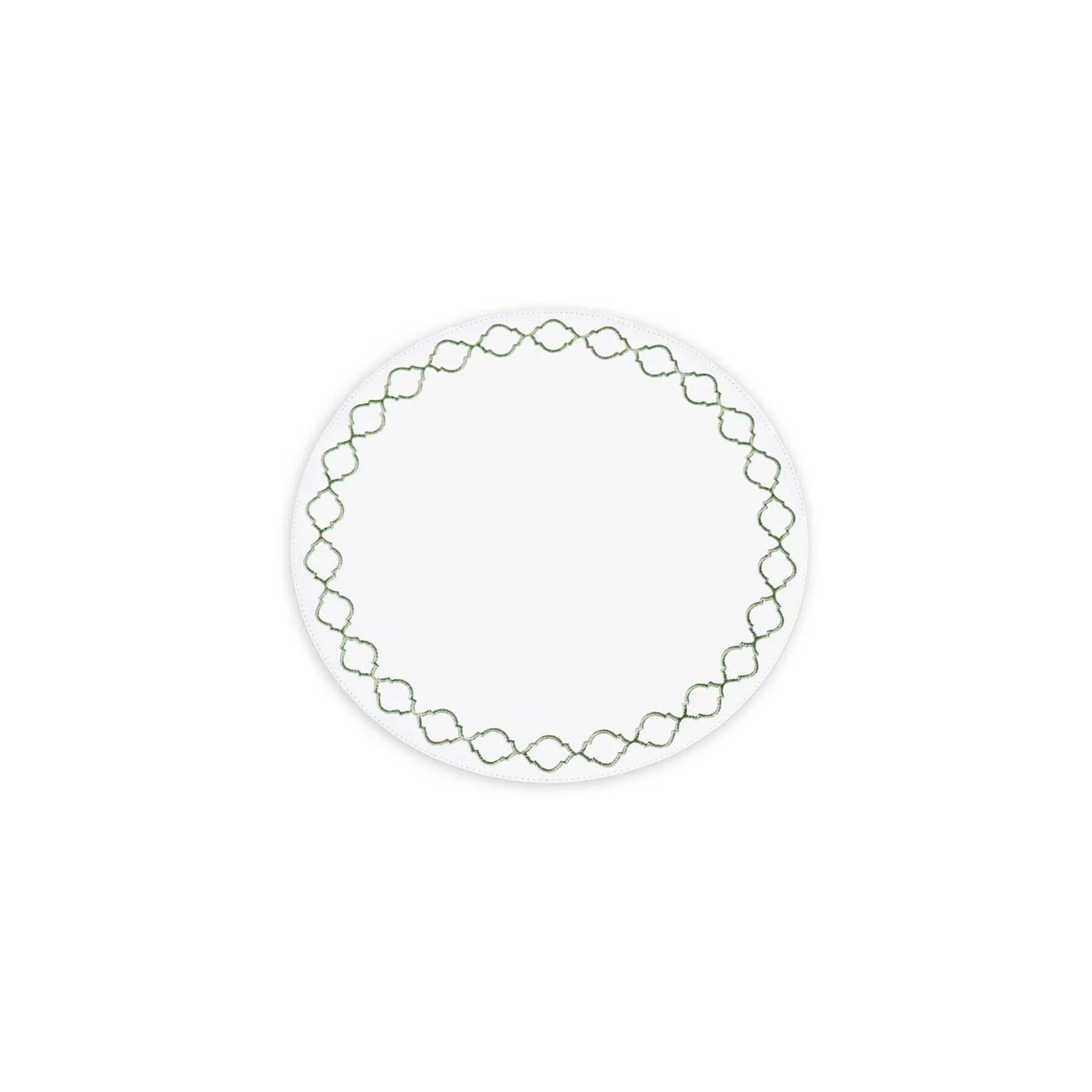 Beatriz Ball VIDA Round Embroidered Quatrefoil 15.5" Round Placemats Set of 4 Green
