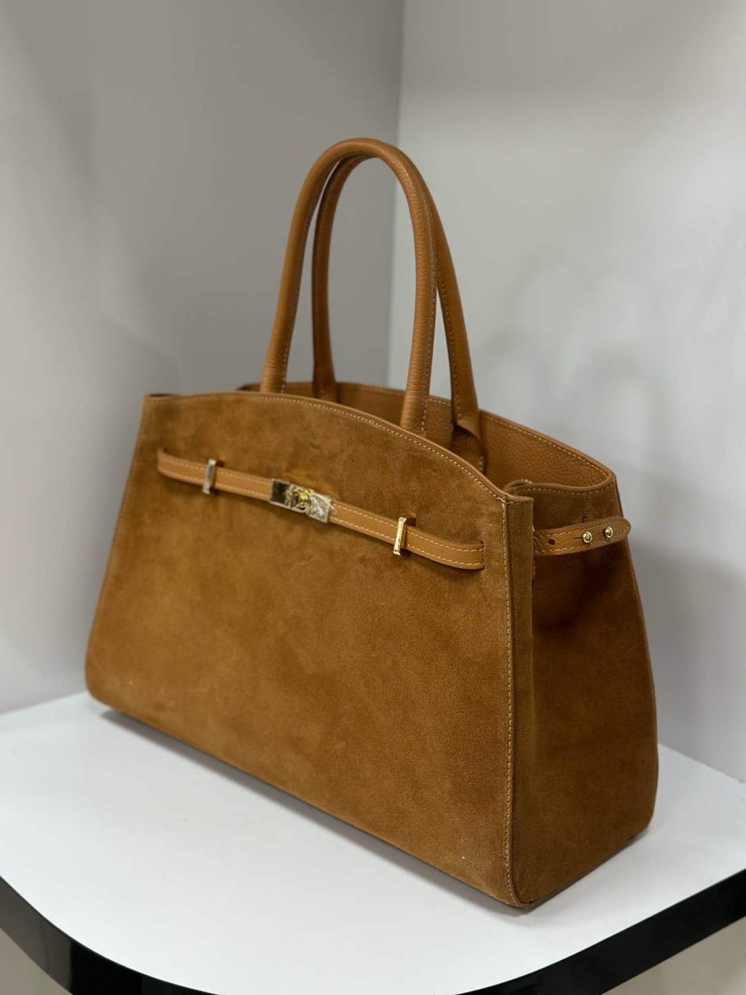 Italian Leather Suede Handbag - Orange
