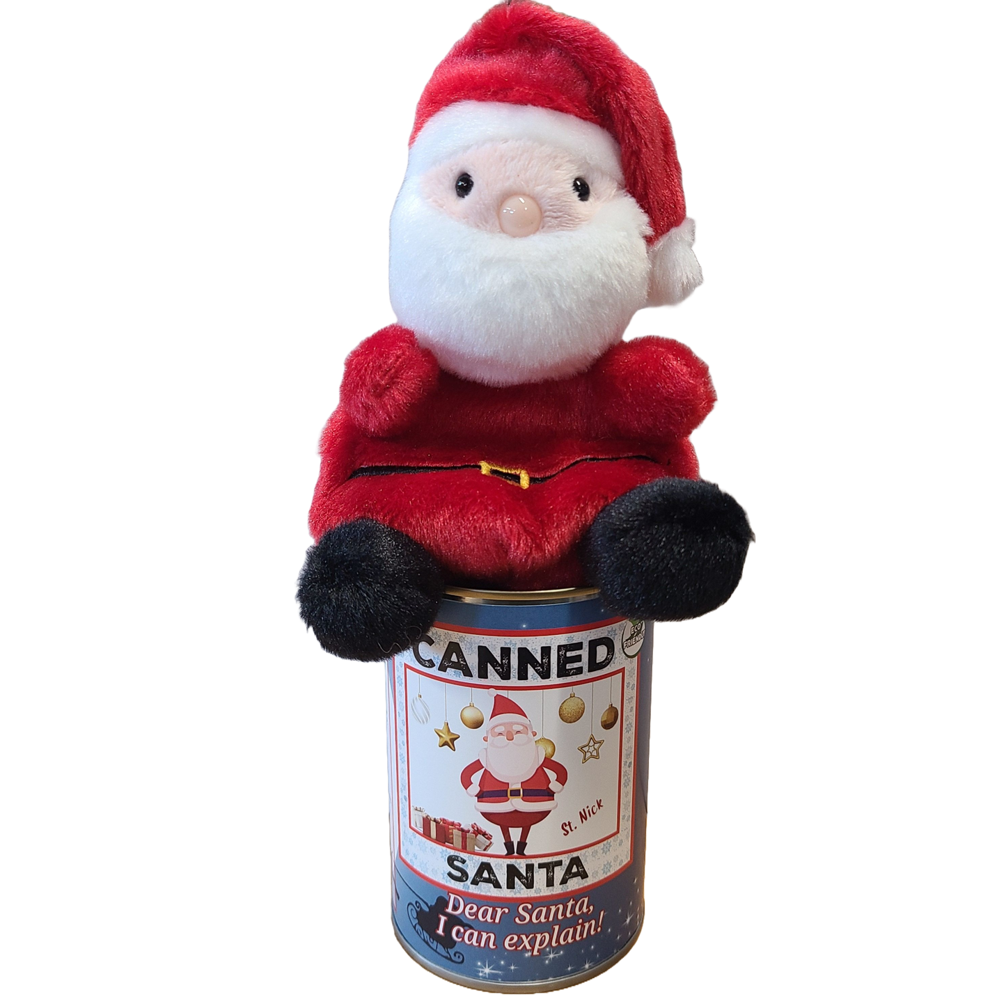 Canned Santa | Plush Jolly St. Nick w/Jokes | Christmas: Pop Top Lid