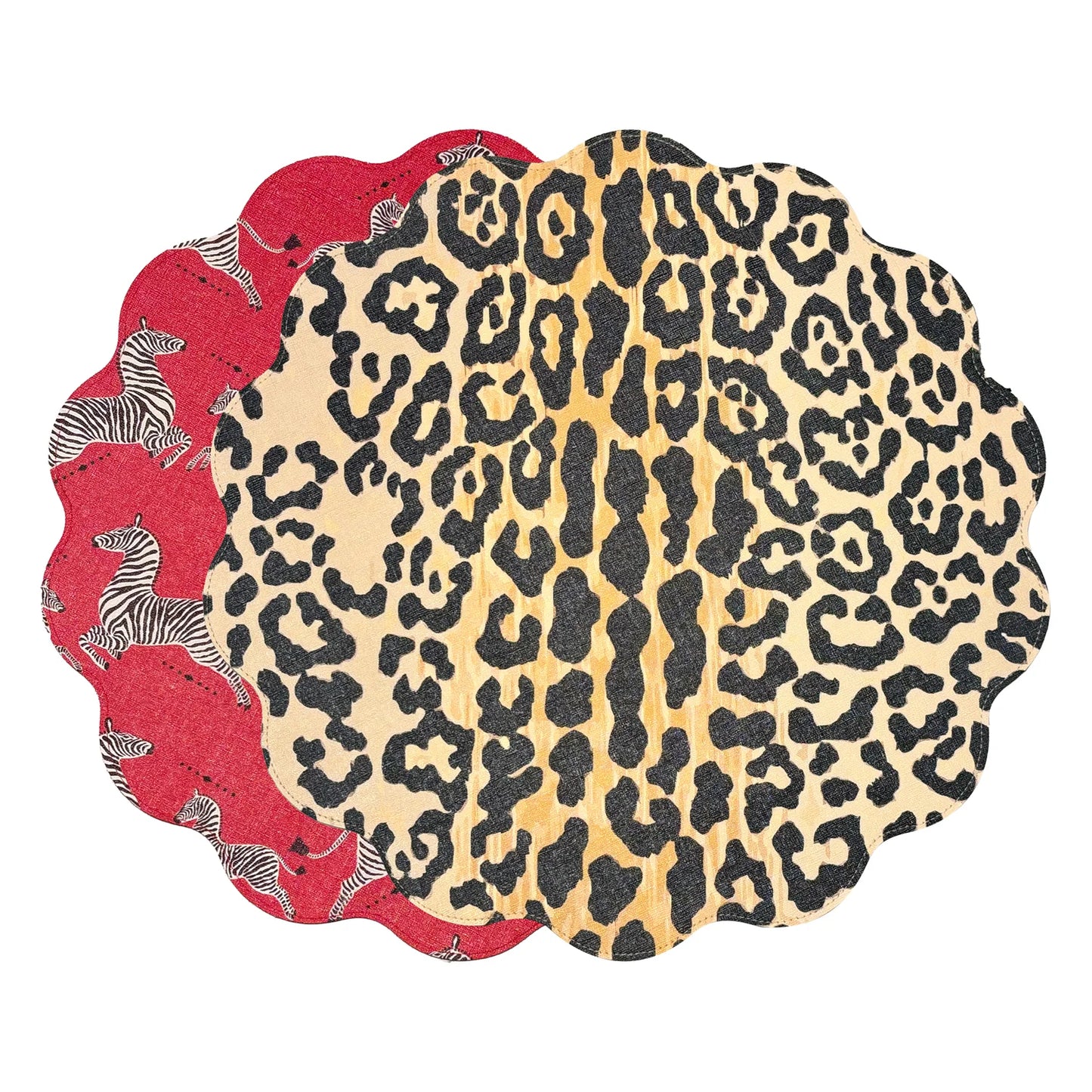 Beatriz Ball VIDA Cheetah and Zebra Reversible Round Placemats - Set of 4 - Red & Black