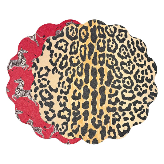 Beatriz Ball VIDA Cheetah and Zebra Reversible Round Placemats - Set of 4 - Red & Black