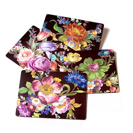 Black Flower Market Placemats (Set of 4)