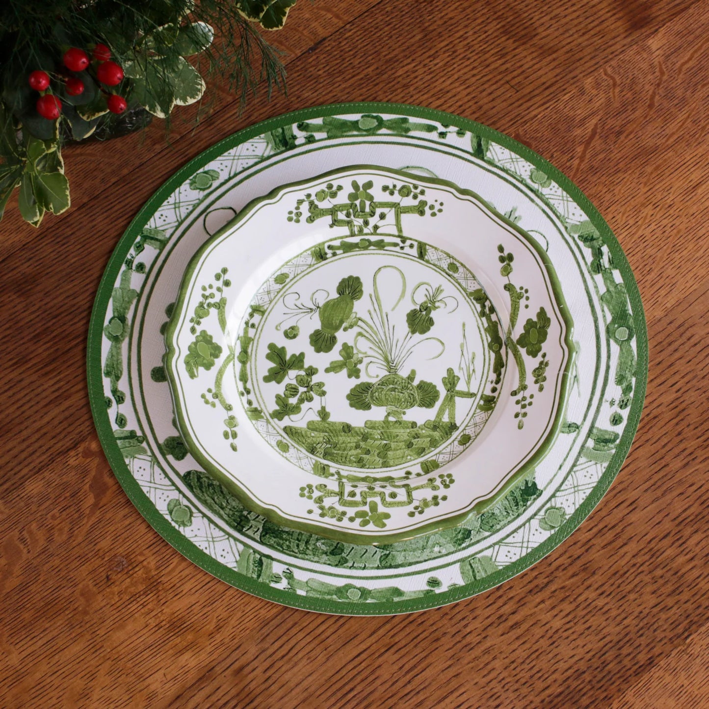 Beatriz Ball VIDA Faenza 11" Dinner Plate Set of 4 - White and Green
