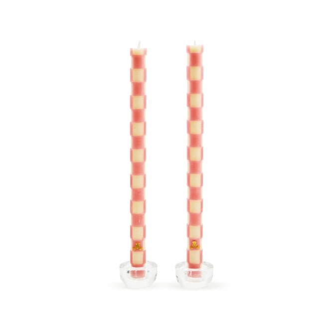 Check Pink Dinner Candles, Set of 2