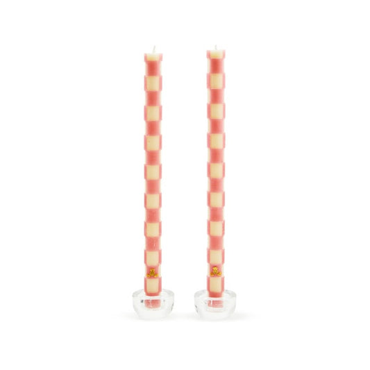 Check Pink Dinner Candles, Set of 2