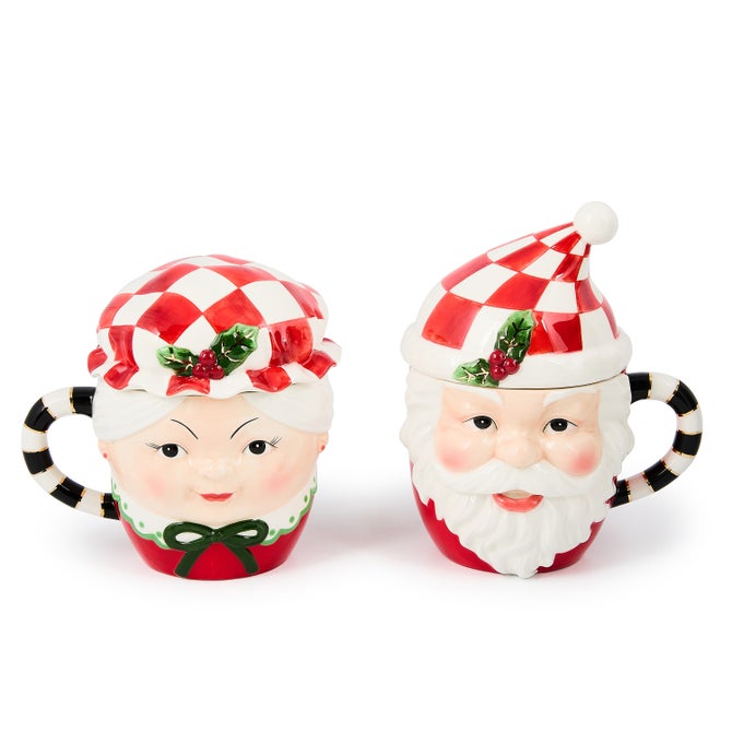 Check It Out Mr. & Mrs. Claus Mugs, Set of 2