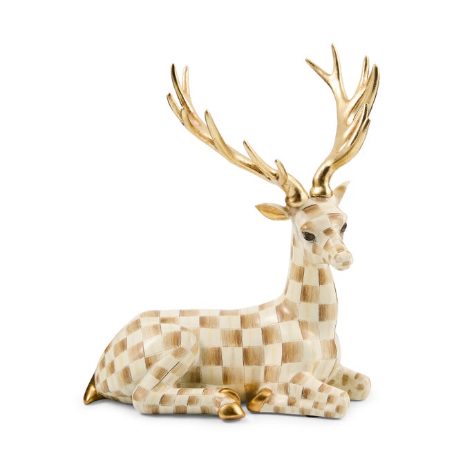 MacKenzie Childs Mocha Check Resting Deer