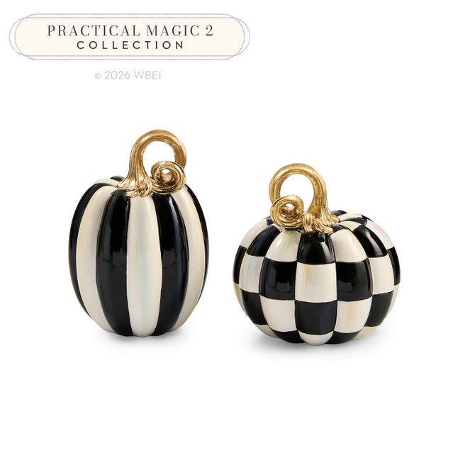 Mackenzie Childs Courtly Check and Stripe Petite Pumpkins, Set of 2