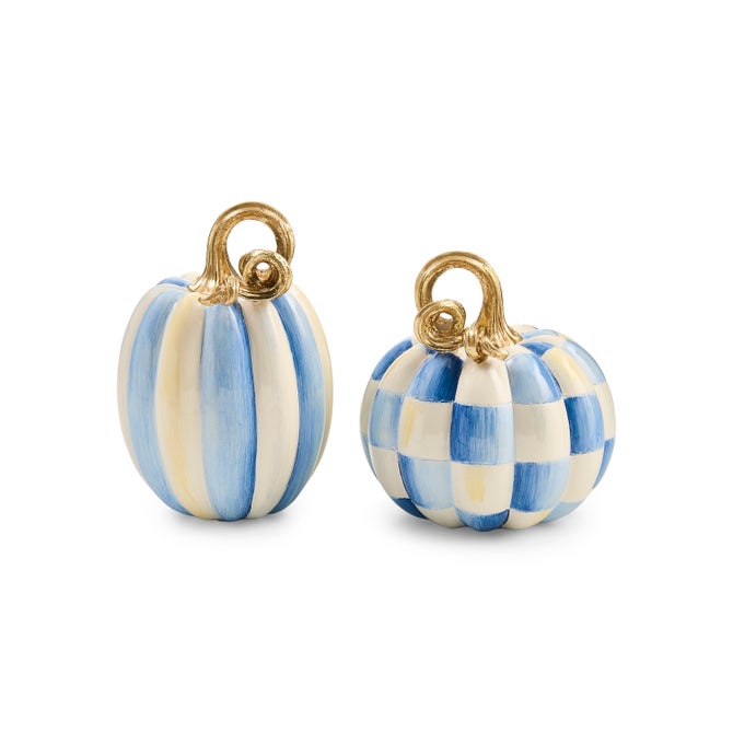 Mackenzie Childs Royal Check and Stripe Petite Pumpkins, Set of 2