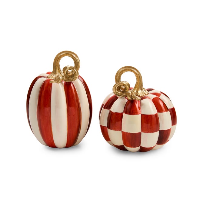 Mackenzie Childs Parika Check and Stripe Petite Pumpkins, Set of 2