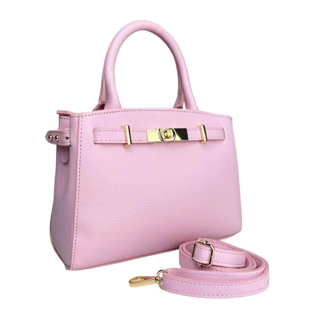Italian Leather Top Handle Bag w/ Lock - Camel