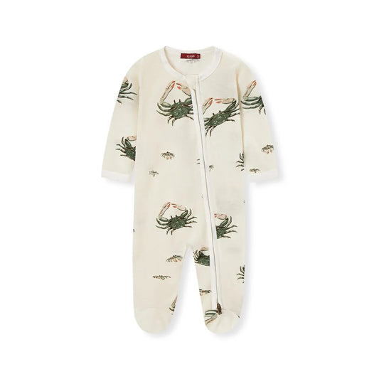 Coastal Crab Bamboo Ruffle Zipper Footed Romper