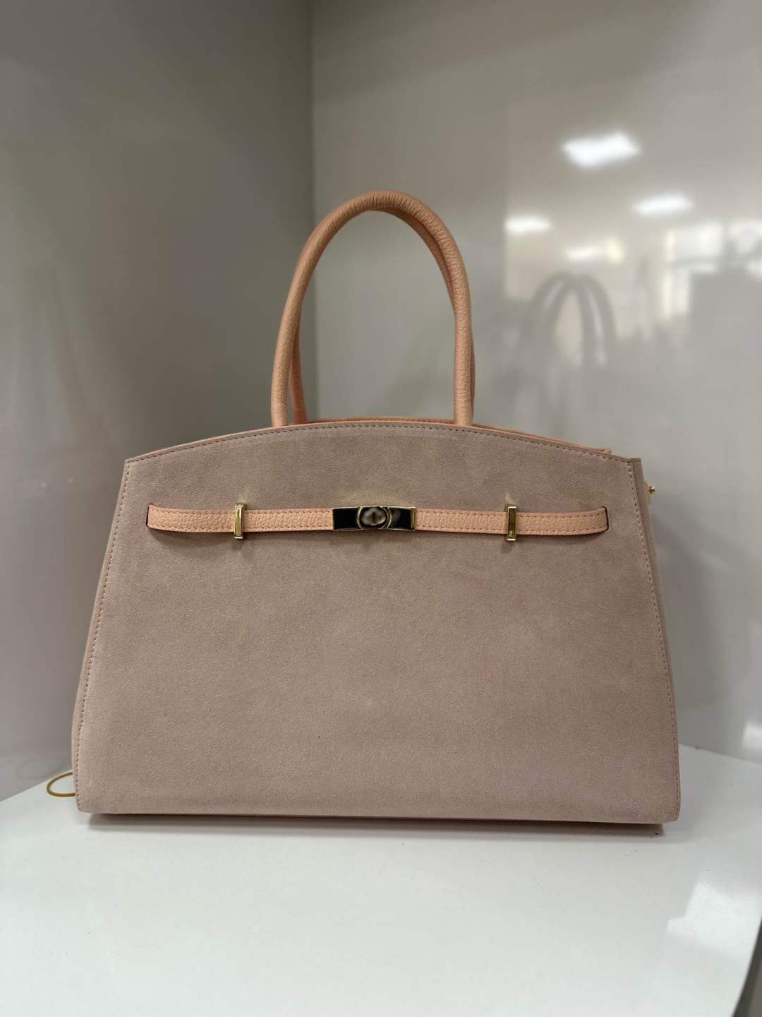 Italian Leather Suede Handbag - Orange