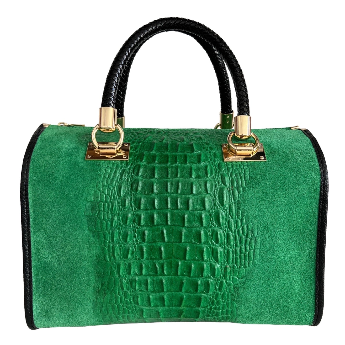 Coconut Print Suede Leather Handbag - Emerald
