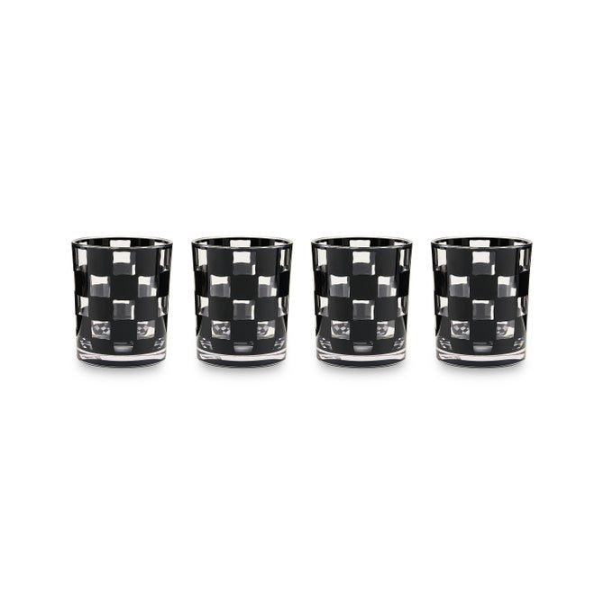 Mackenzie-Childs Black Check Acrylic Tumblers, Set of 4