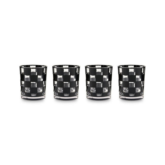 Mackenzie-Childs Black Check Acrylic Tumblers, Set of 4