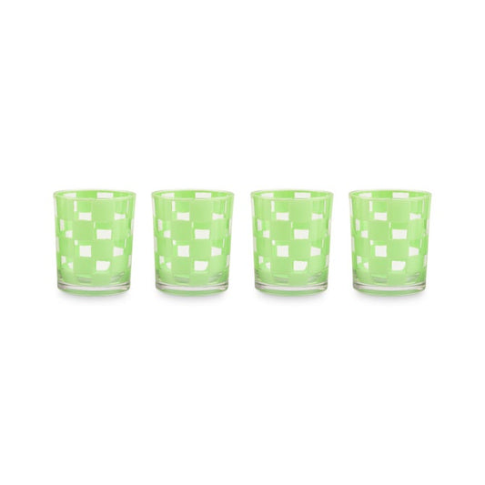 Mackenzie-Childs Green Check Acrylic Tumblers, Set of 4