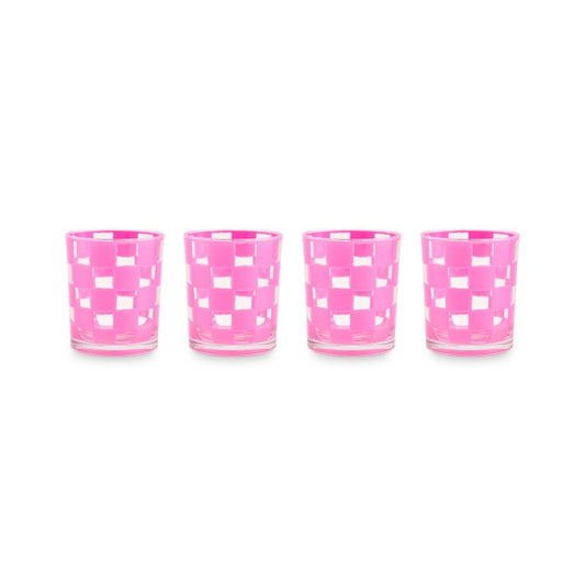 Mackenzie-Childs Pink Check Acrylic Tumblers, Set of 4