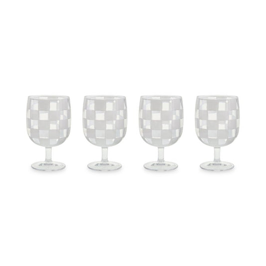 Mackenzie-Childs White Check Acrylic Water Goblets, Set of 4