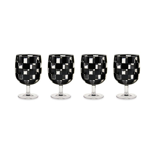 Mackenzie-Childs Black Check Acrylic Water Goblets, Set of 4
